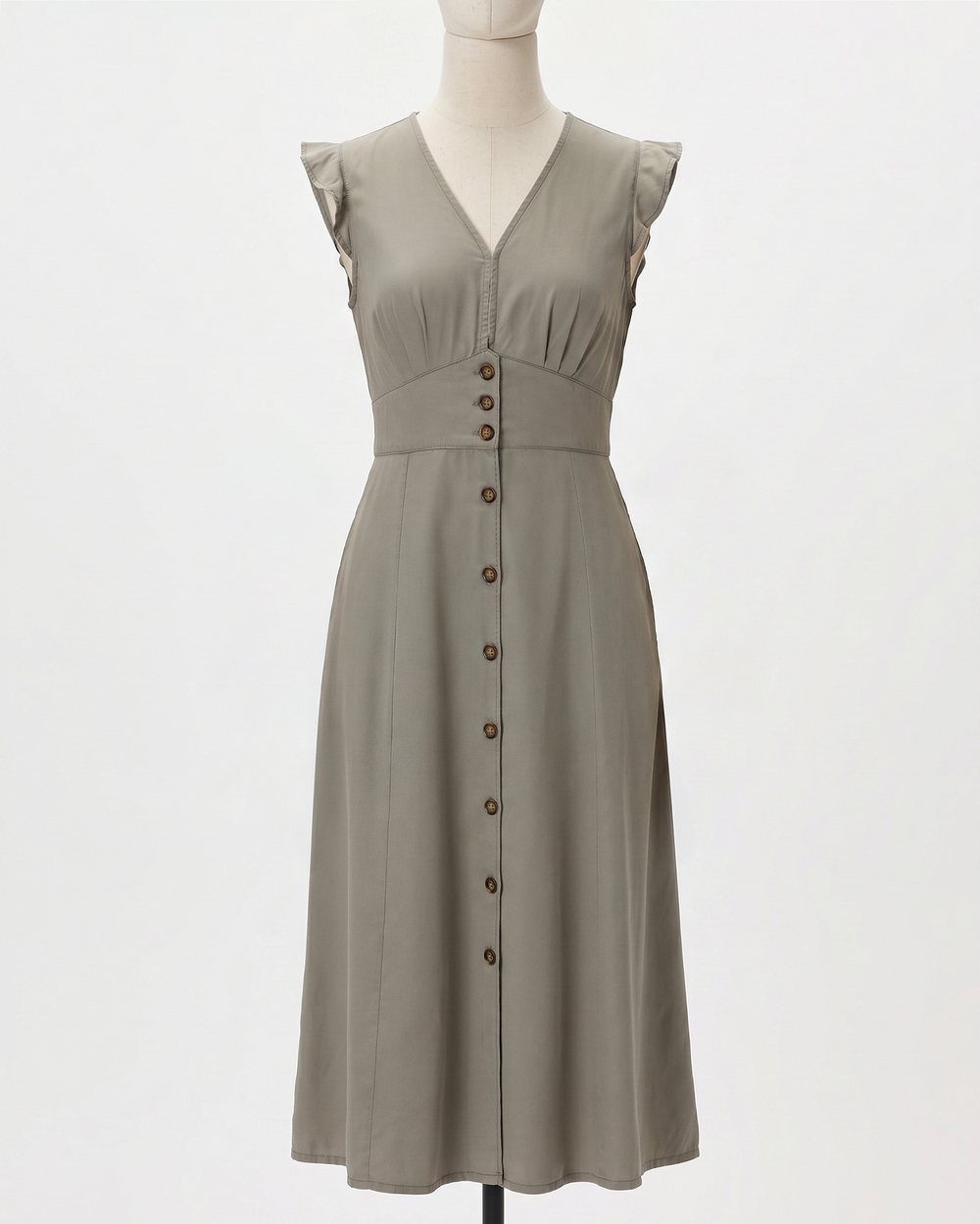 Vintage Wash Tencel Button Front Midi Dress
